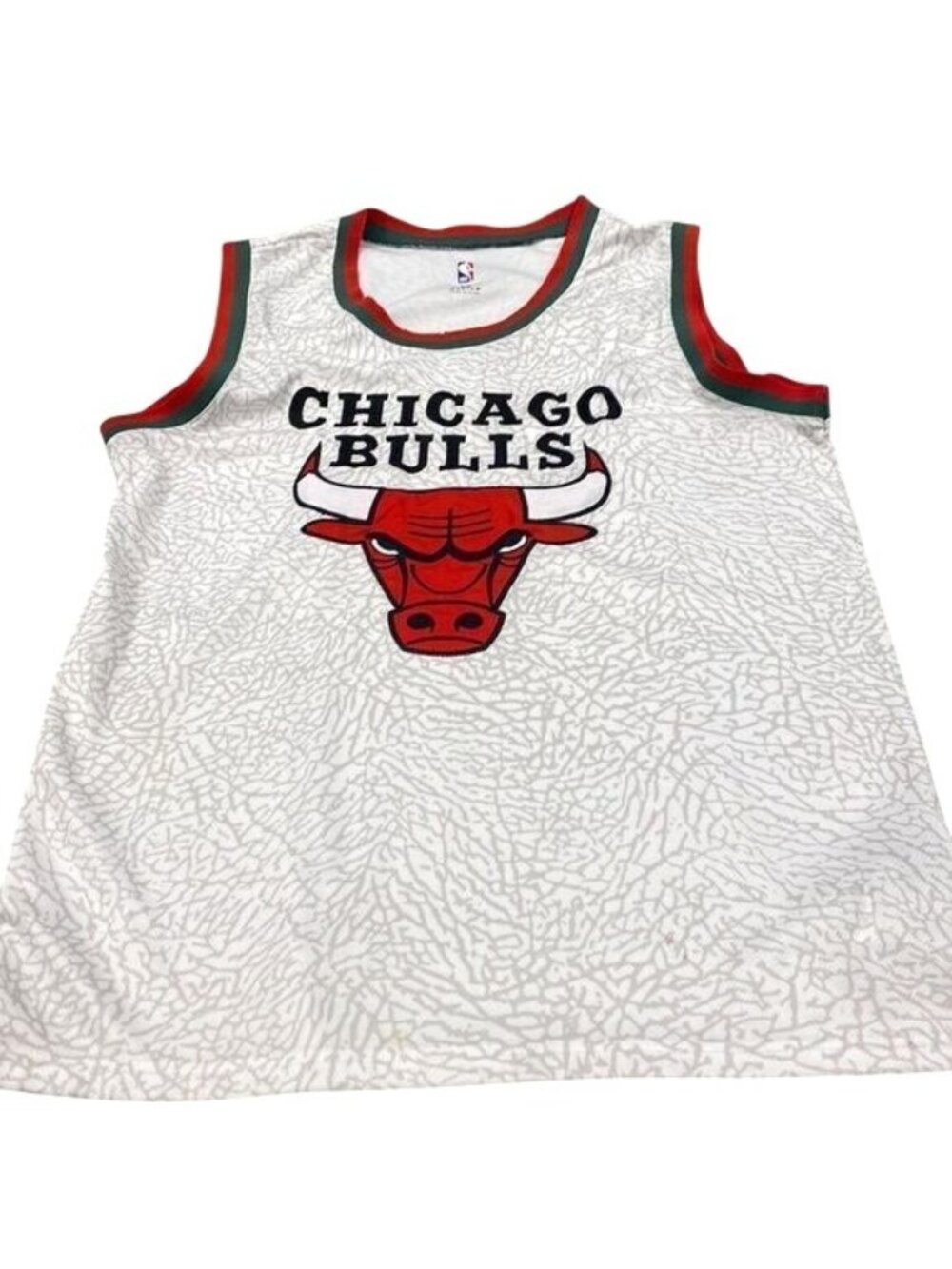 Chicago Bulls NBA Sleeveless Jersey White Red Bull Logo Medium Basketball Shirt